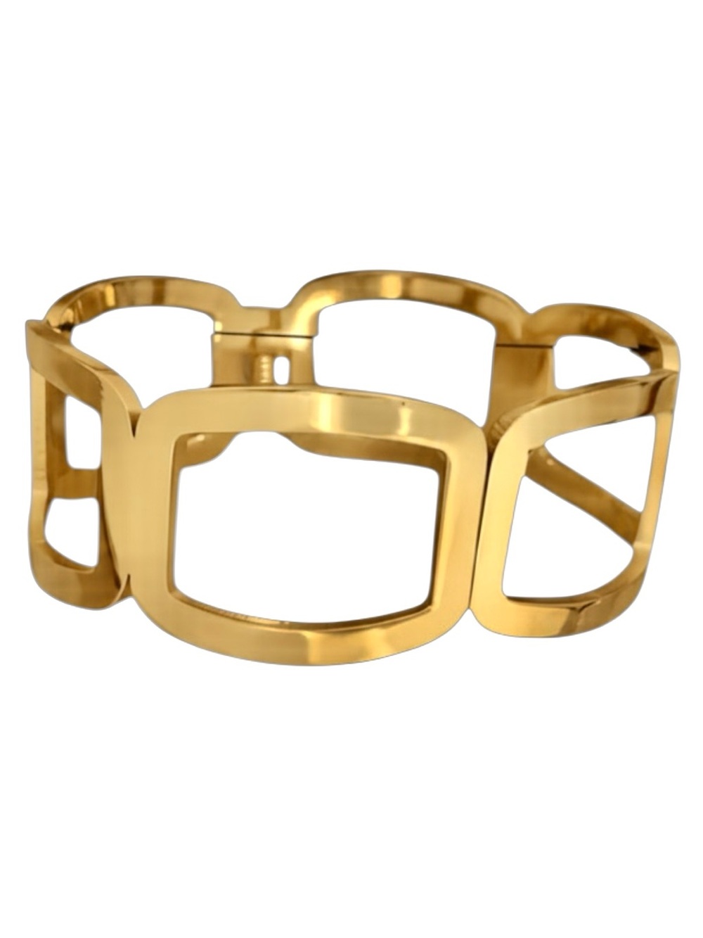 GOLD PLATED HINGED HOLLOW SQUARE BUCKLE LINK CHAIN WIDE BRACELET - Picture 3 of 5